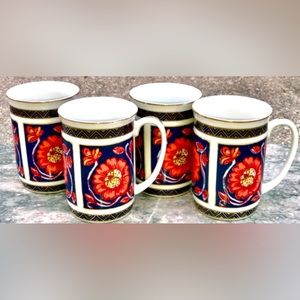 Set of 4 Vintage 1970s Antique NEIMAN MARCUS JAPAN Gold Trim Imari Coffee Mugs